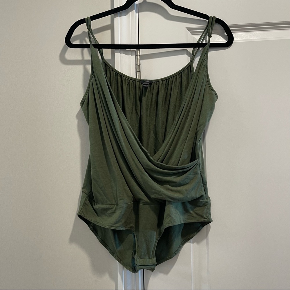 J. Crew Surplice Bodysuit Olive Green Black Women's Tank Top Women’s Size XL